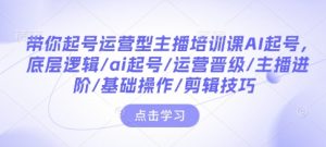 带你起号运营型主播培训课AI起号，底层逻辑/ai起号/运营晋级/主播进阶/基础操作/剪辑技巧-江南创业网