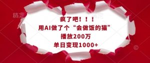 疯了吧！用AI做了个“会做饭的猫”，播放200万，单日变现1k-江南创业网