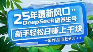 25年最新风口，用DeepSeek做养生号，新手轻松日赚上千块，一条作品涨粉...-江南创业网