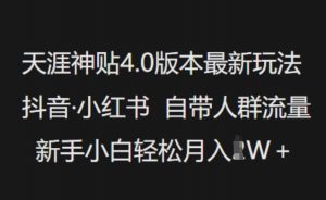 天涯神贴4.0版本最新玩法，抖音·小红书自带人群流量，新手小白轻松月入过W-江南创业网