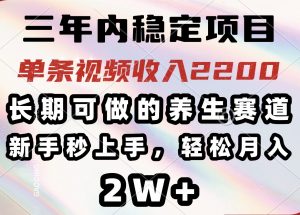 三年内稳定项目，长期可做的养生赛道，单条视频收入2200，新手秒上手，...-江南创业网
