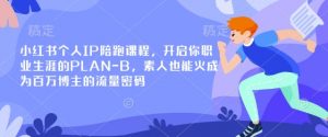 小红书个人IP陪跑课程，开启你职业生涯的PLAN-B，素人也能火成为百万博主的流量密码-江南创业网