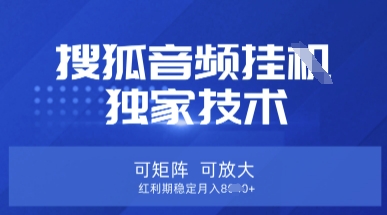【搜狐音频挂G】独家技术，可矩阵可放大，红利期稳定月入8k【揭秘】-江南创业网