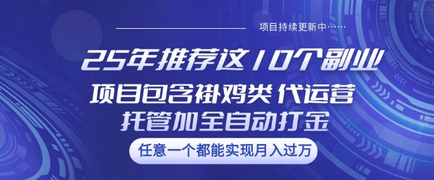 25年推荐这10个副业项目包含褂鸡类、代运营托管类、全自动打金类【揭秘】-江南创业网