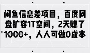 闲鱼信息差项目，百度网盘扩容1T空间，2天收益1k+，人人可做0成本-江南创业网