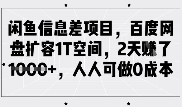 闲鱼信息差项目，百度网盘扩容1T空间，2天收益1k+，人人可做0成本-江南创业网