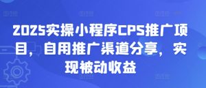2025实操小程序CPS推广项目，自用推广渠道分享，实现被动收益-江南创业网