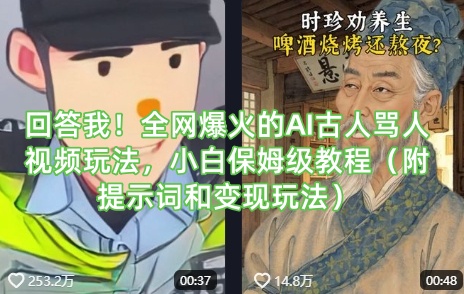 回答我！全网爆火的AI古人骂人视频玩法，小白保姆级教程(附提示词和变现玩法)-江南创业网