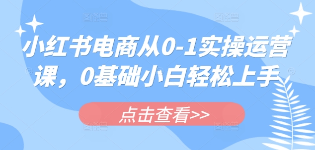 小红书电商从0-1实操运营课，0基础小白轻松上手-江南创业网