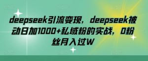 deepseek引流变现，deepseek被动日加1000+私域粉的实战，0粉丝月入过W-江南创业网