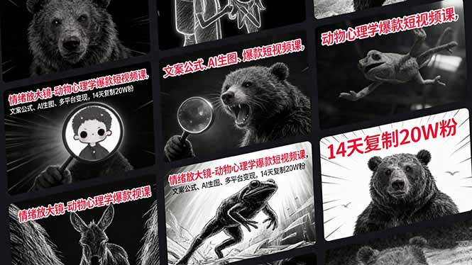 情绪放大镜-动物心理学爆款短视频课，文案公式、AI生图、多平台变现，14天复制20W粉-江南创业网