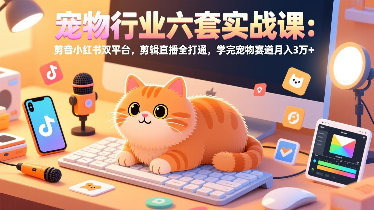 宠物行业六套实战课：抖音小红书双平台，剪辑直播全打通，学完宠物赛道月入3万+-江南创业网