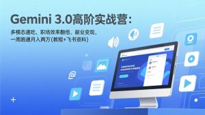 Gemini 3.0高阶实战营：多模态通吃、职场效率翻倍、副业变现，一周跑通月入两万(教程+飞书资料-江南创业网