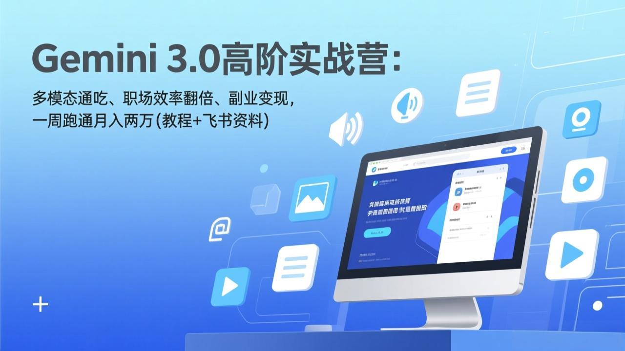 Gemini 3.0高阶实战营：多模态通吃、职场效率翻倍、副业变现，一周跑通月入两万(教程+飞书资料-江南创业网