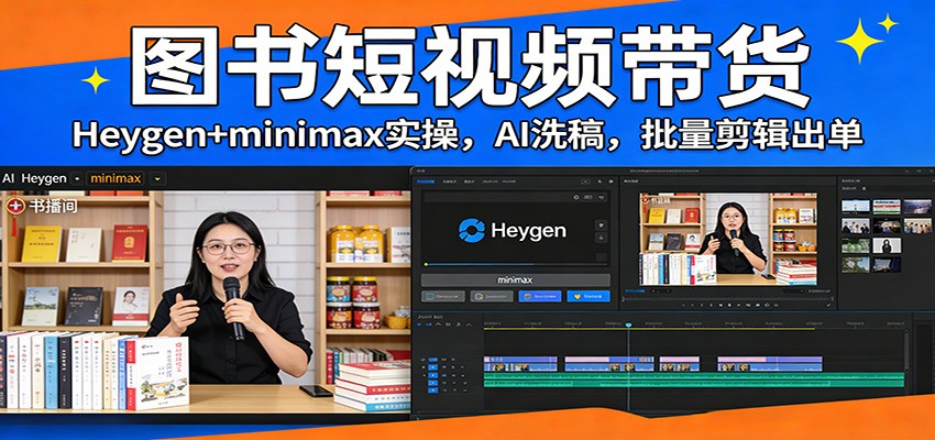 图书短视频带货：Heygen+minimax实操，AI洗稿 ，批量剪辑出单-江南创业网
