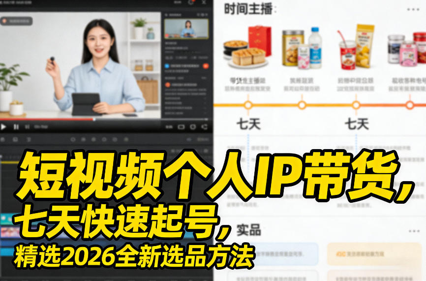 短视频个人IP带货,七天快速起号,精选2026全新选品方法-江南创业网