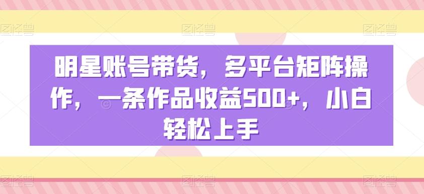 明星账号带货，多平台矩阵操作，一条作品收益500+，小白轻松上手【揭秘】-江南创业网