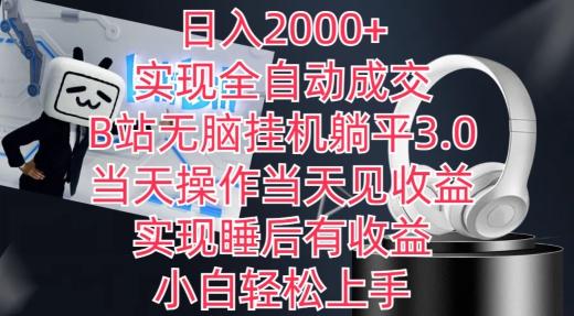 日入2000+，实现全自动成交，B站无脑挂机躺平3.0，当天操作当天见收益，实现睡后有收益【揭秘】-江南创业网