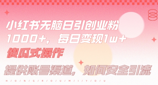 小红书无脑每日引流创业粉500+，小白每天只花半小时，躺赚长尾收益【揭秘】-江南创业网