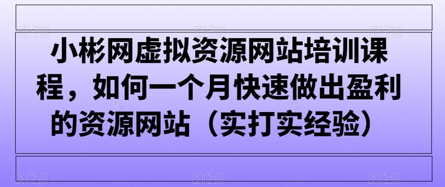 小彬网虚拟资源网站培训课程，如何一个月快速做出盈利的资源网站(实打实经验)-江南创业网