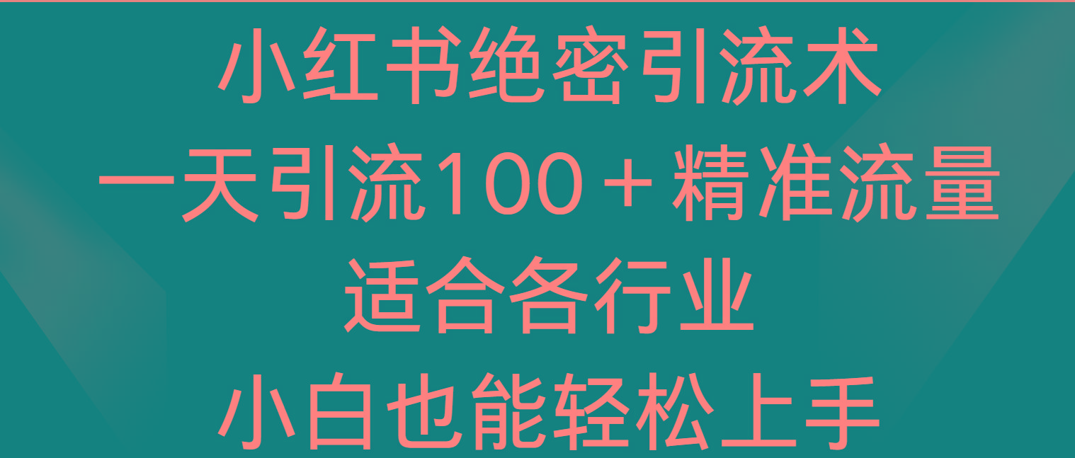 小红书绝密引流术，一天引流100＋精准流量，适合各个行业，小白也能轻松上手-江南创业网
