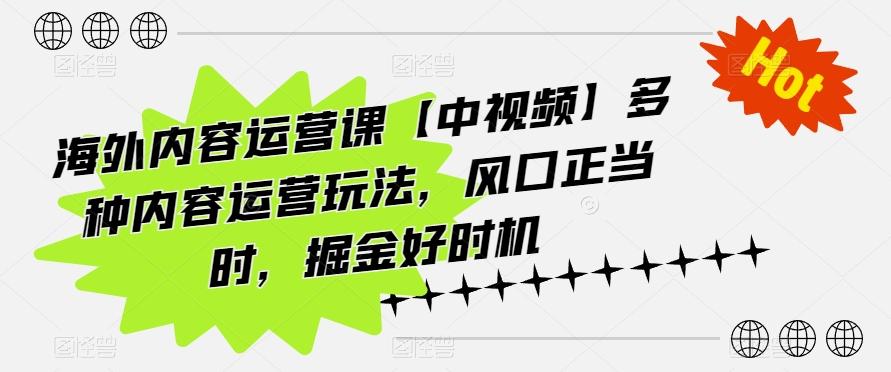 海外内容运营课【中视频】多种内容运营玩法，风口正当时，掘金好时机-江南创业网