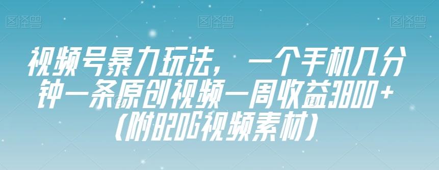 视频号暴力玩法，一个手机几分钟一条原创视频一周收益3800+（附820G视频素材）-江南创业网