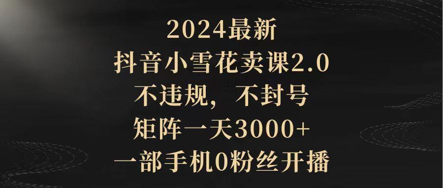 (9639期)2024最新抖音小雪花卖课2.0 不违规 不封号 矩阵一天3000+一部手机0粉丝开播-江南创业网