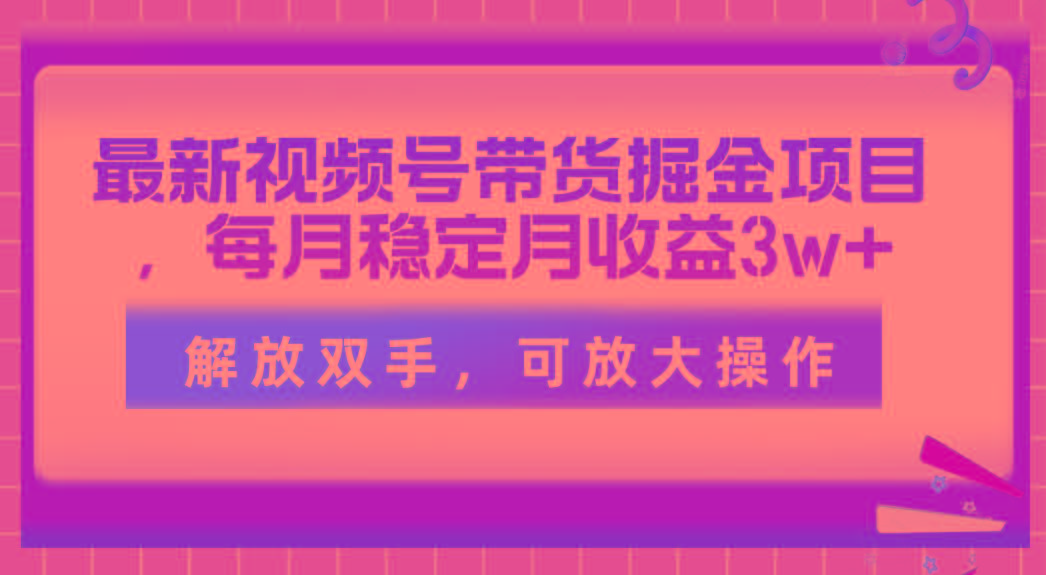 最新视频号带货掘金项目，每月稳定月收益3w+，解放双手，可放大操作-江南创业网
