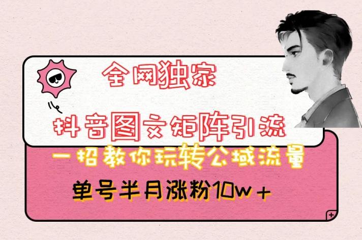 全网独家抖音图文矩阵引流，一招教你玩转公域流量，单号半月涨粉10w+【揭秘】-江南创业网