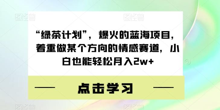 “绿茶计划”，爆火的蓝海项目，着重做某个方向的情感赛道，小白也能轻松月入2w+【揭秘】-江南创业网