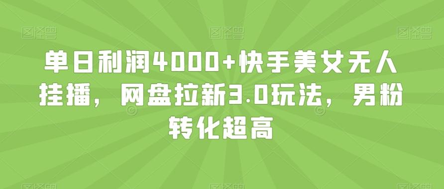 单日利润4000+快手美女无人挂播，网盘拉新3.0玩法，男粉转化超高【揭秘】-江南创业网