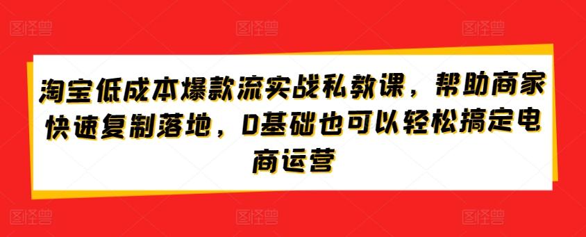 淘宝低成本爆款流实战私教课，帮助商家快速复制落地，0基础也可以轻松搞定电商运营-江南创业网