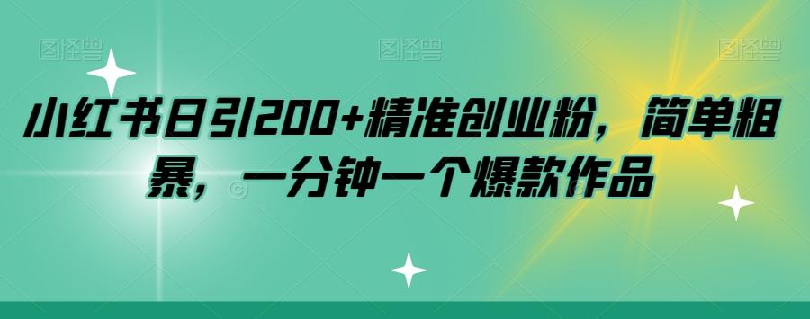 小红书日引200+精准创业粉，简单粗暴，一分钟一个爆款作品【揭秘】-江南创业网