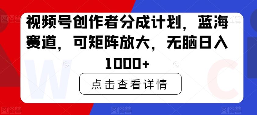 视频号创作者分成计划，蓝海赛道，可矩阵放大，无脑日入1000+-江南创业网