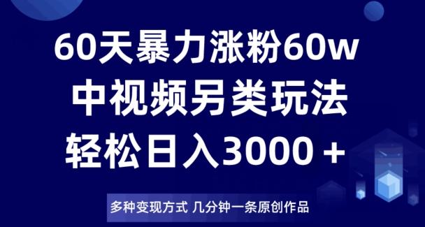 60天暴力涨粉60W，中视频另类玩法，日入3000＋，几分钟一条原创作品多种变现方式-江南创业网