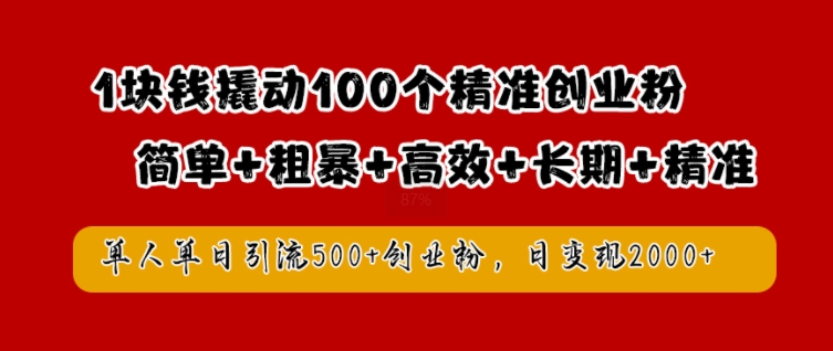 1块钱撬动100个精准创业粉，简单粗暴高效长期精准，单人单日引流500+创业粉，日变现2k【揭秘】-江南创业网