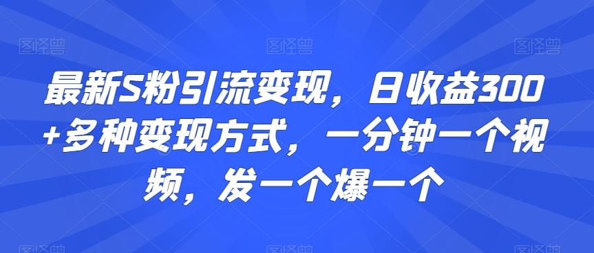 最新S粉引流变现，日收益300+多种变现方式，一分钟一个视频，发一个爆一个【揭秘】-江南创业网