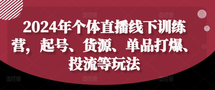 2024年个体直播训练营，起号、货源、单品打爆、投流等玩法-江南创业网
