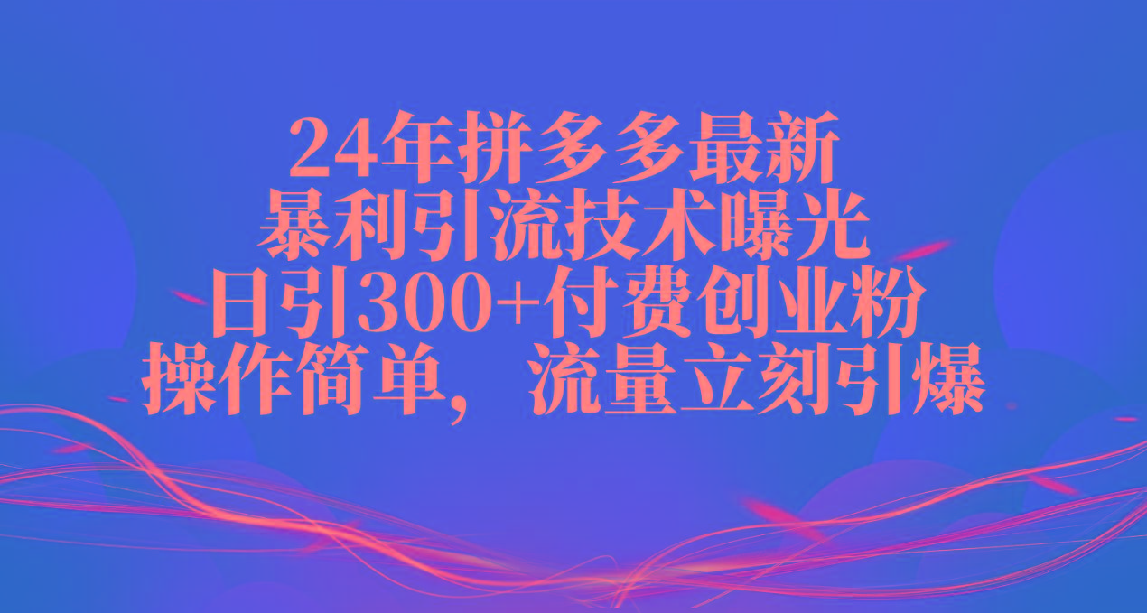 24年拼多多最新暴利引流技术曝光，日引300+付费创业粉，操作简单，流量...-江南创业网