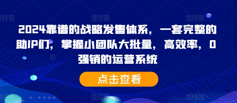2024靠谱的战略发售体系，一套完整的助IP们，掌握小团队大批量，高效率，0 强销的运营系统-江南创业网