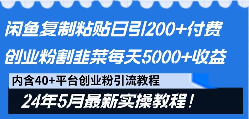 闲鱼复制粘贴日引200+付费创业粉，24年5月最新方法！割韭菜日稳定5000+收益-江南创业网