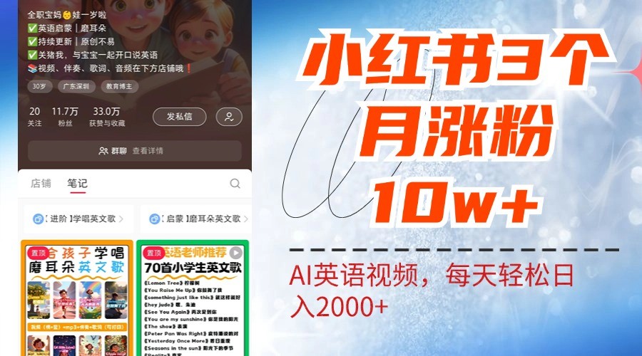 小红书三个月涨粉10W，AI英语视频0成本制作，每天轻松日入2000+-江南创业网