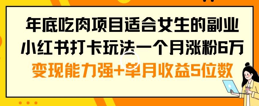 年底吃肉项目适合女生的副业小红书打卡玩法一个月涨粉6万+变现能力强+单月收益5位数【揭秘】-江南创业网