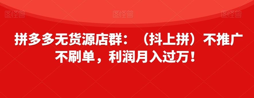 拼多多无货源店群：（抖上拼）不推广不刷单，利润月入过万！【揭秘】-江南创业网