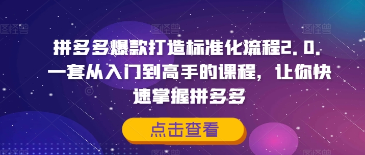 拼多多爆款打造标准化流程2.0，一套从入门到高手的课程，让你快速掌握拼多多-江南创业网