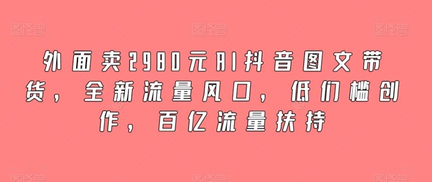 外面卖2980元AI抖音图文带货，全新流量风口，低们槛创作，百亿流量扶持-江南创业网