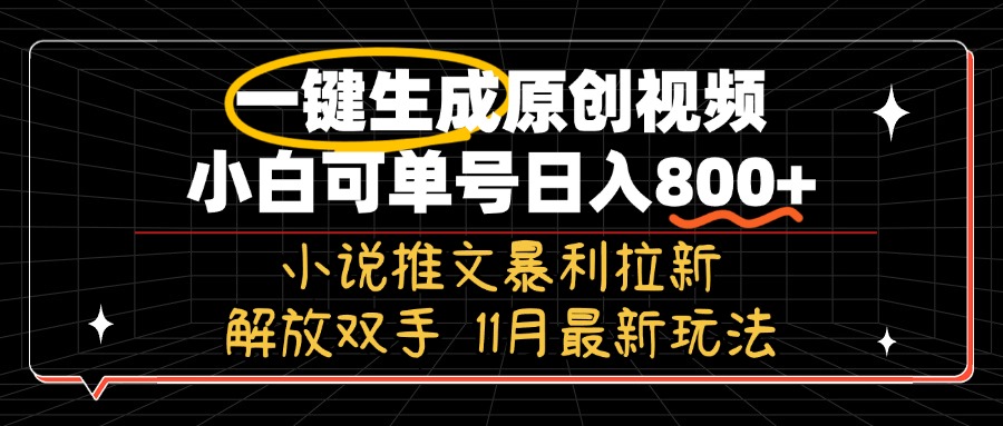 11月最新玩法小说推文暴利拉新，一键生成原创视频，小白可单号日入800+…-江南创业网