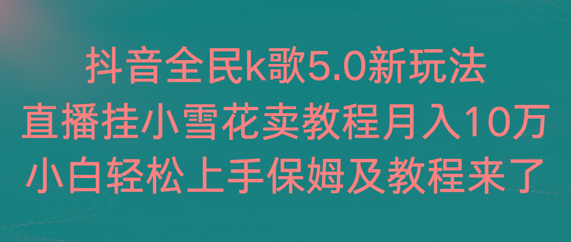 抖音全民k歌5.0新玩法，直播挂小雪花卖教程月入10万，小白轻松上手，保...-江南创业网