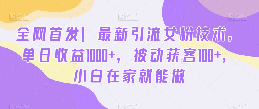 全网首发！最新引流女粉技术，单日收益1000+，被动获客100+，小白在家就能做【揭秘】-江南创业网
